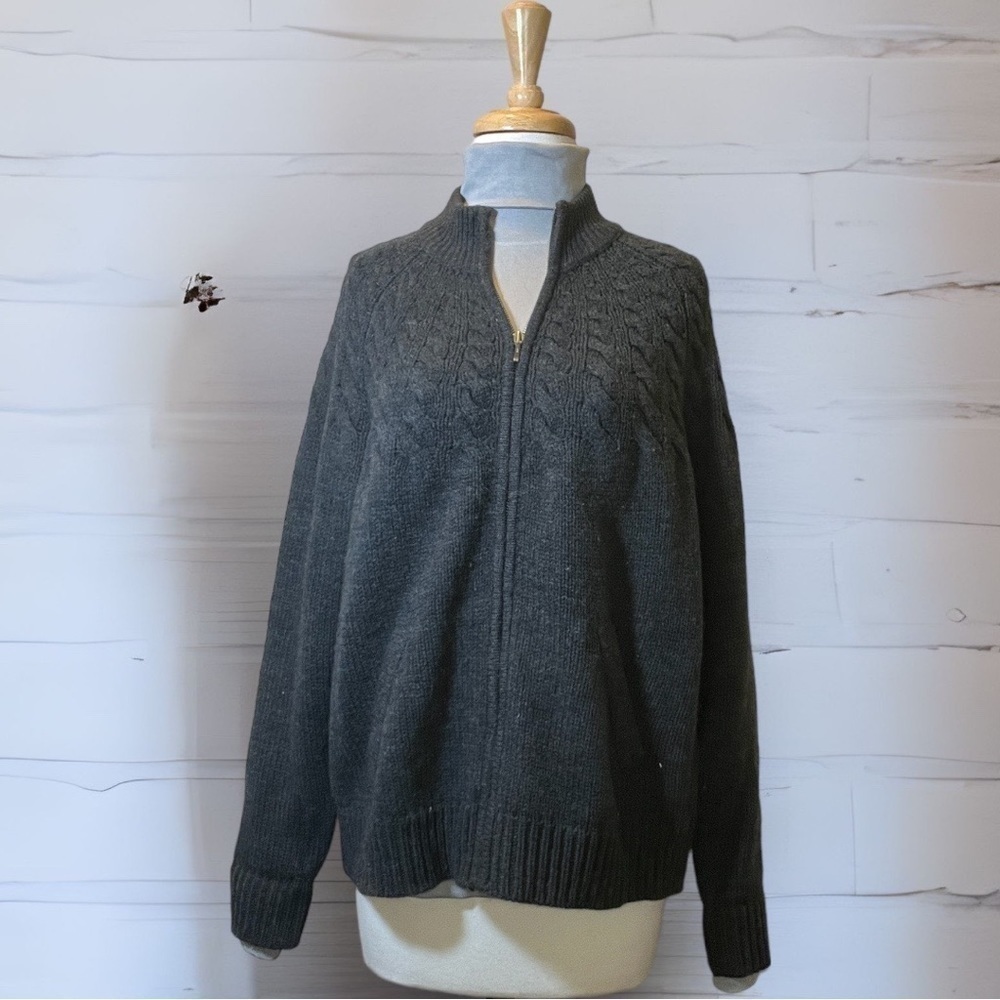 Gray Knitted Sweater Zipper Up by Karen Scott